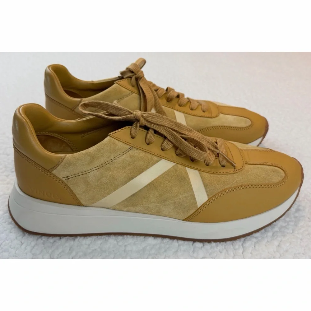 VINCE • Mustard Yellow Ohara Leather/Suede Lace-Up Oxford Sneakers, 10 - Picture 10 of 16